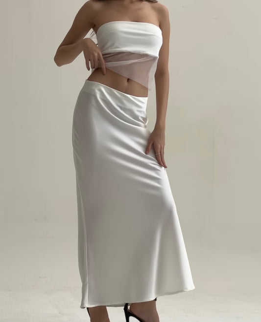 Low Waist Maxi White Skirt