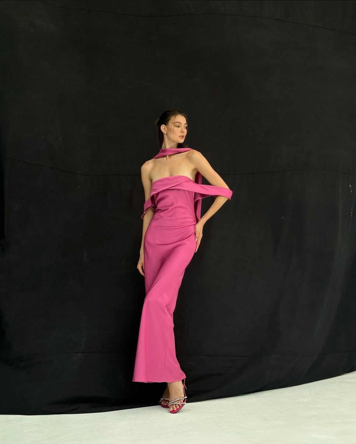 Pierre Scarf Maxi Magenta Dress