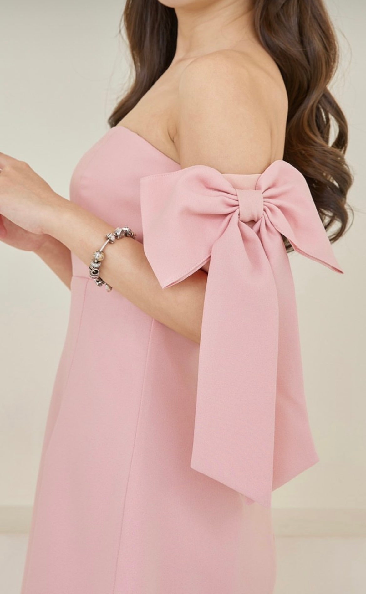 Pirunya Bow Off Shoulder Mini Pink Dress