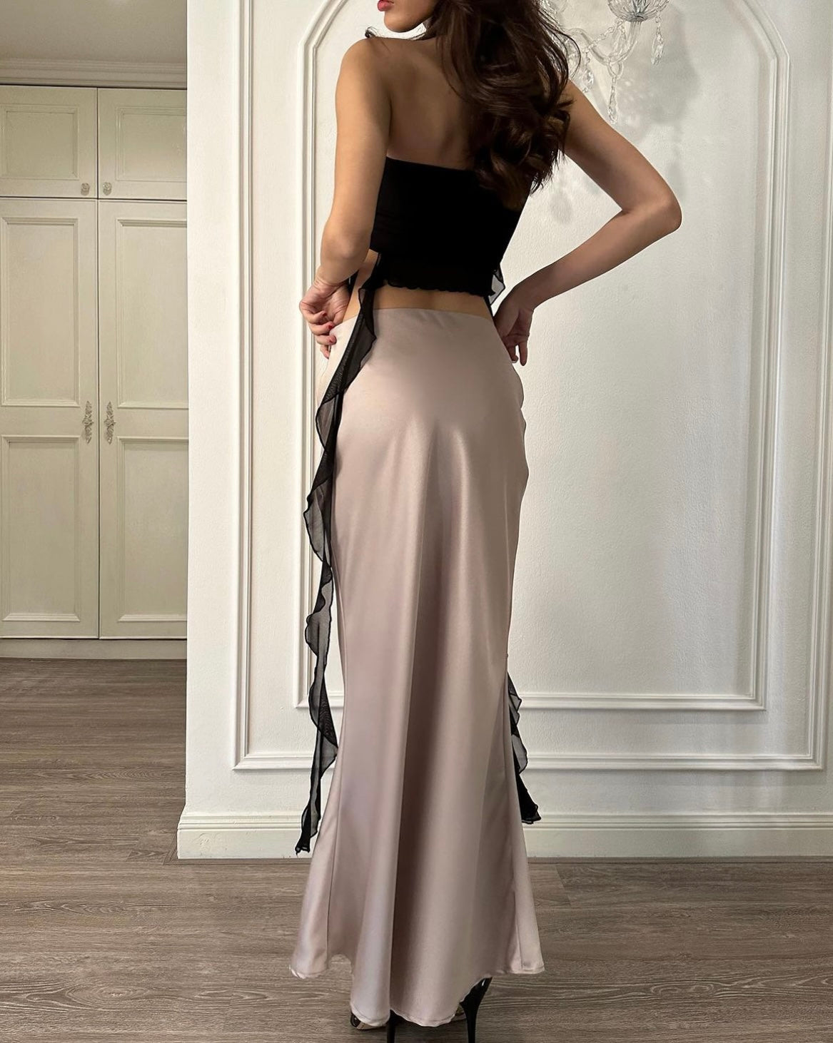 Low Waist Maxi Silver Skirt