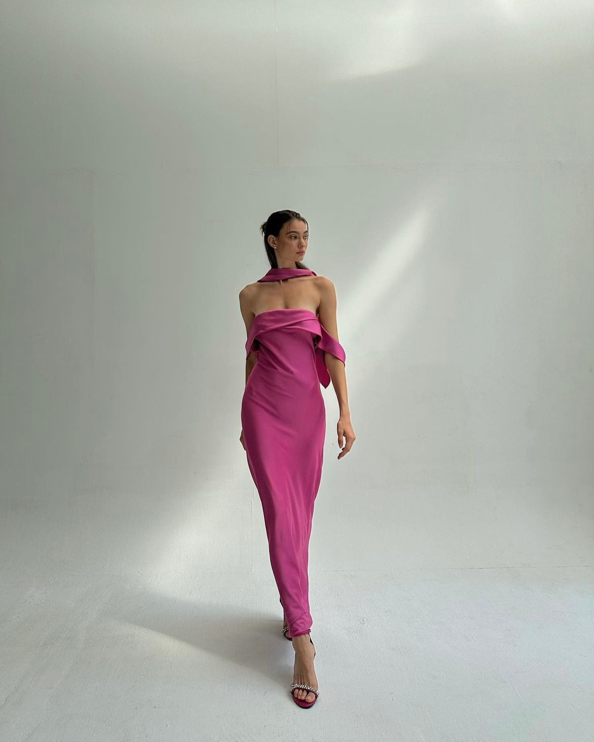 Pierre Scarf Maxi Magenta Dress