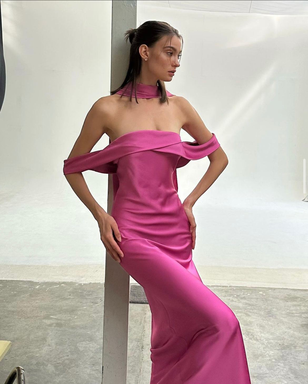 Pierre Scarf Maxi Magenta Dress